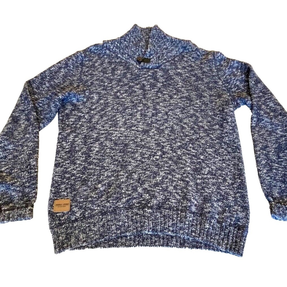 Point Zero Black Label 100% Cotton‎ Men's Mock Neck Sweater; Navy; Size L